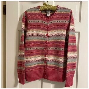 Rose Pink Fair Isle Cardigan Sweater; Copyrighted Pattern; Medium; Like New